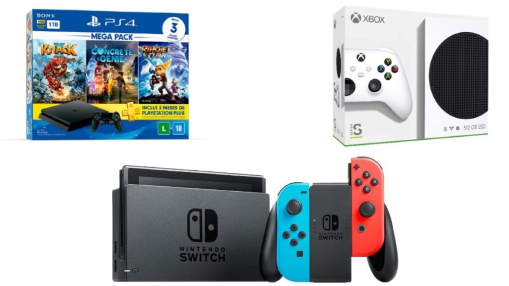 consoles 9arg.1200 1024x576 - PS4, Nintendo Switch e Xbox Series S com desconto na Amazon