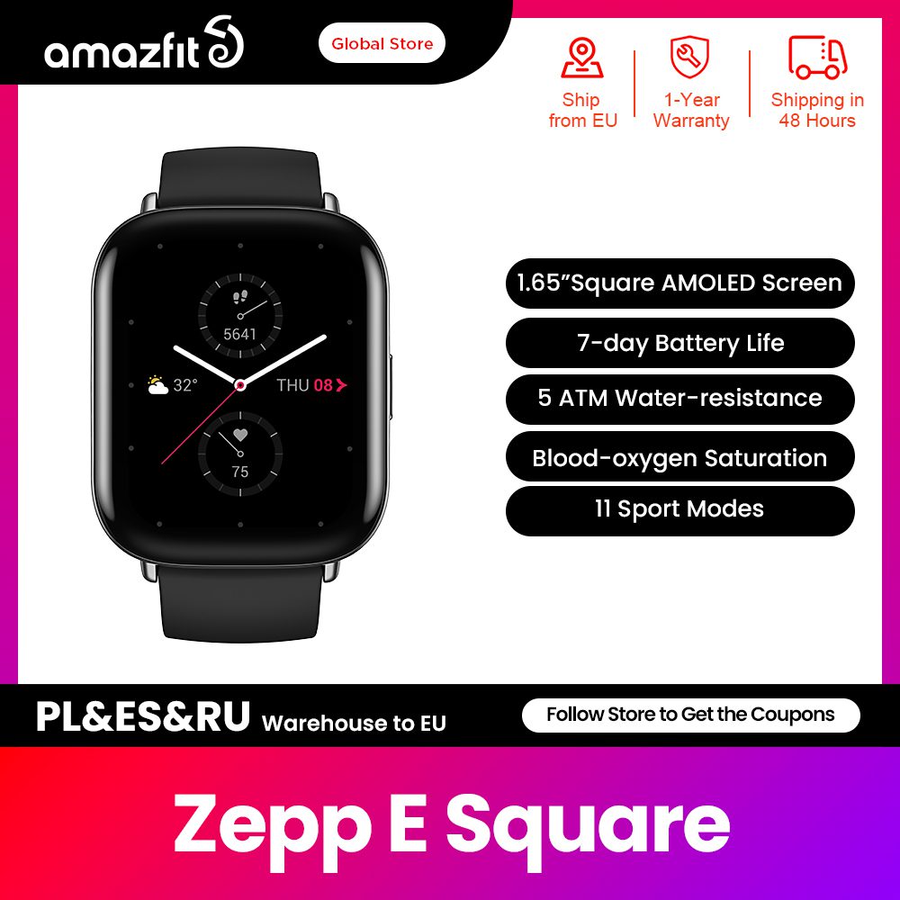 Global Version Zepp E Square Smartwatch 5ATM Water Resistant Smart Notification Always on Display Heart Rate - Global Version Zepp E Square Smartwatch 5ATM Water Resistant Smart Notification Always on Display Heart Rate Tracking