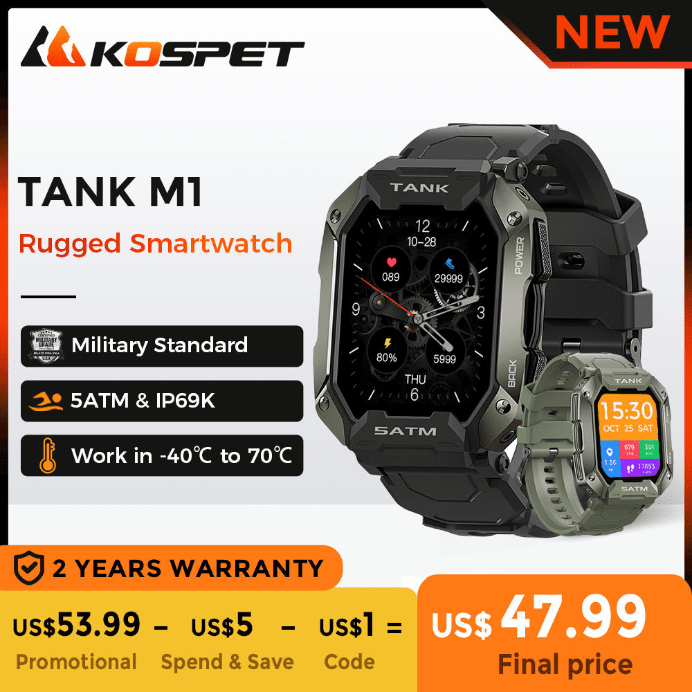 New Smartwatch 2022 KOSPET TANK M1 Rugged Outdoor Smart Watch Blood Pressure 5ATM IP69K Waterproof Bluetooth - New Smartwatch 2022 KOSPET TANK M1 Rugged Outdoor Smart Watch Blood Pressure 5ATM IP69K Waterproof Bluetooth Smartwatch For Men