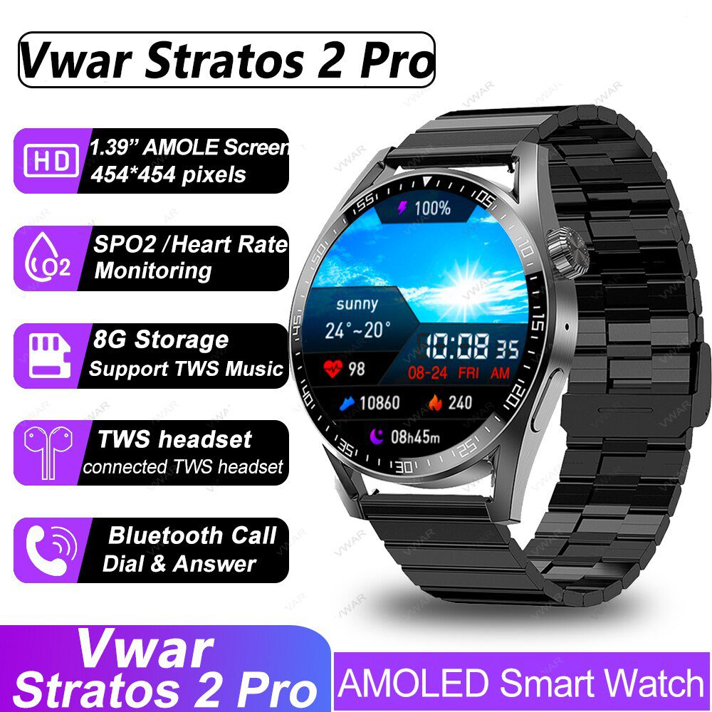 2022 NEW Vwar Stratos 2 Pro Smart Watch Men AMOLED Display 8G Storage Bluetooth Call TWS - 2022 NEW Vwar Stratos 2 Pro Smart Watch Men AMOLED Display 8G Storage Bluetooth Call TWS Music Play Smartwatch for Huawei IOS