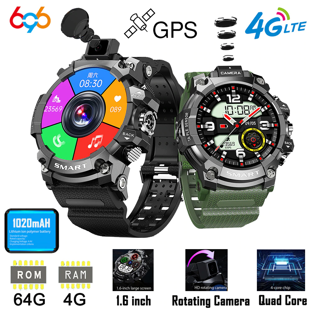 696 2022 Android 4G Smart Watch Outdoor Sport GPS WiFi Flip Camera 1 6 Inch 400 - 696 2022 Android 4G Smart Watch Outdoor Sport GPS WiFi Flip Camera 1.6 Inch 400*400 Screen 4G RAM 64G ROM  Sim Card Smartwatch