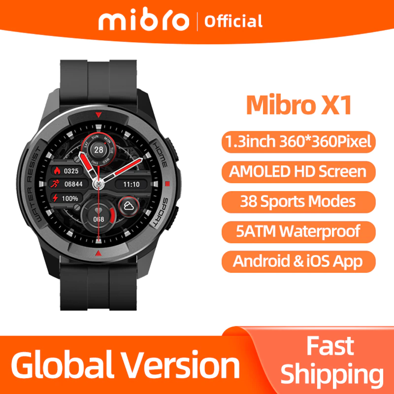 Mibro X1 Smart Watch AMOLED HD Screen Heart Rate Blood Oxygen Sleep Fitness Monitor 5ATM Waterproof - Mibro X1 Smart Watch AMOLED HD Screen Heart Rate Blood Oxygen Sleep Fitness Monitor 5ATM Waterproof Smartwatch For Android iOS