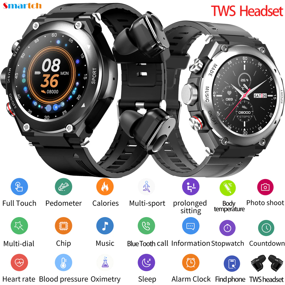 Smart Watch Bracelet 2 in 1 TWS Wireless Headsets Heartrate Blood Pressure Fitness BT Call Smartwatch - Smart Watch Bracelet 2 in 1 TWS Wireless Headsets Heartrate Blood Pressure Fitness BT Call Smartwatch Man Woman For Android IOS