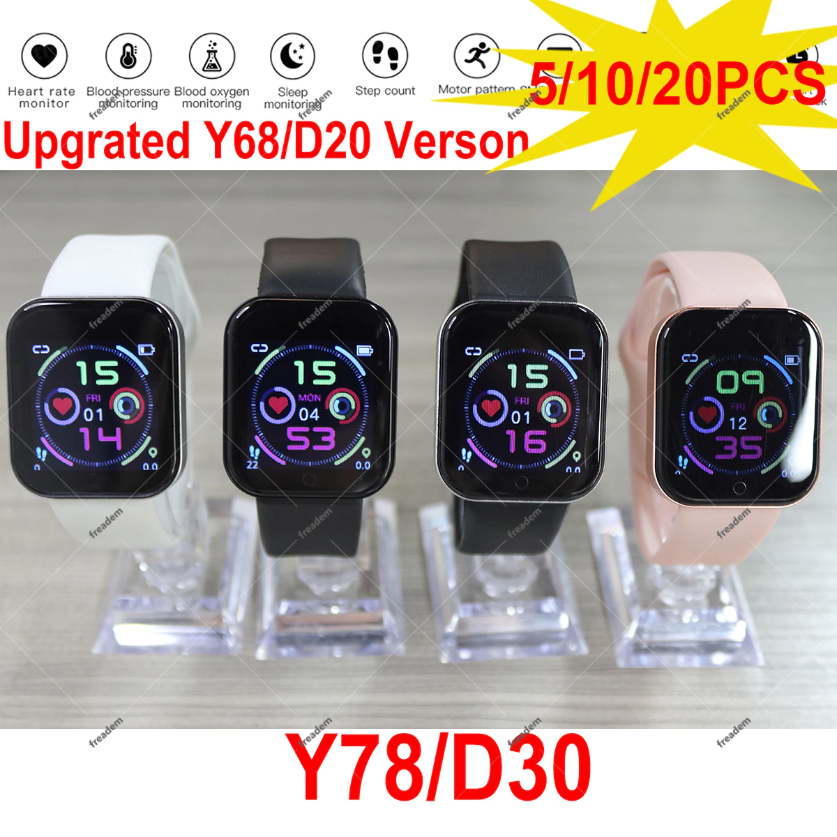 New Y78 D30 Watch7 I7 Smart Watch Heart Rate Blood Pressure App Messages Call Reminder Sports - New Y78 D30 Watch7 I7 Smart Watch Heart Rate Blood Pressure App Messages Call Reminder Sports Music Upgraded Original Y68 D20