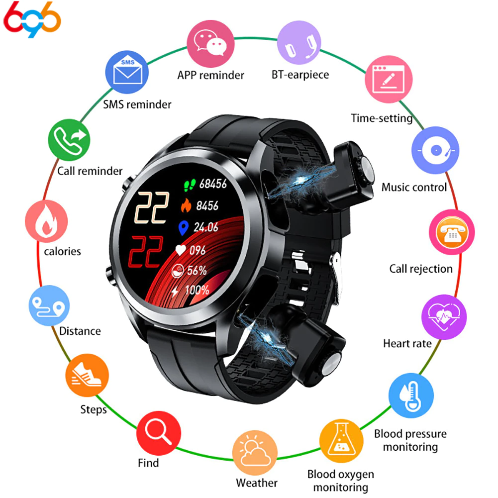 Tws 2 In 1 Wireless Blue Tooth Headset Smart Watch Men Full Touch Screen Women Heart - Tws 2 In 1 Wireless Blue Tooth Headset Smart Watch Men Full Touch Screen Women Heart Rate Sport Music Smartwatch For Android IOS